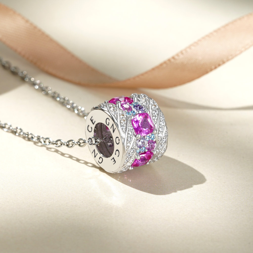 Fuchsia Gems Twisted Rope Drum Necklace image number 2