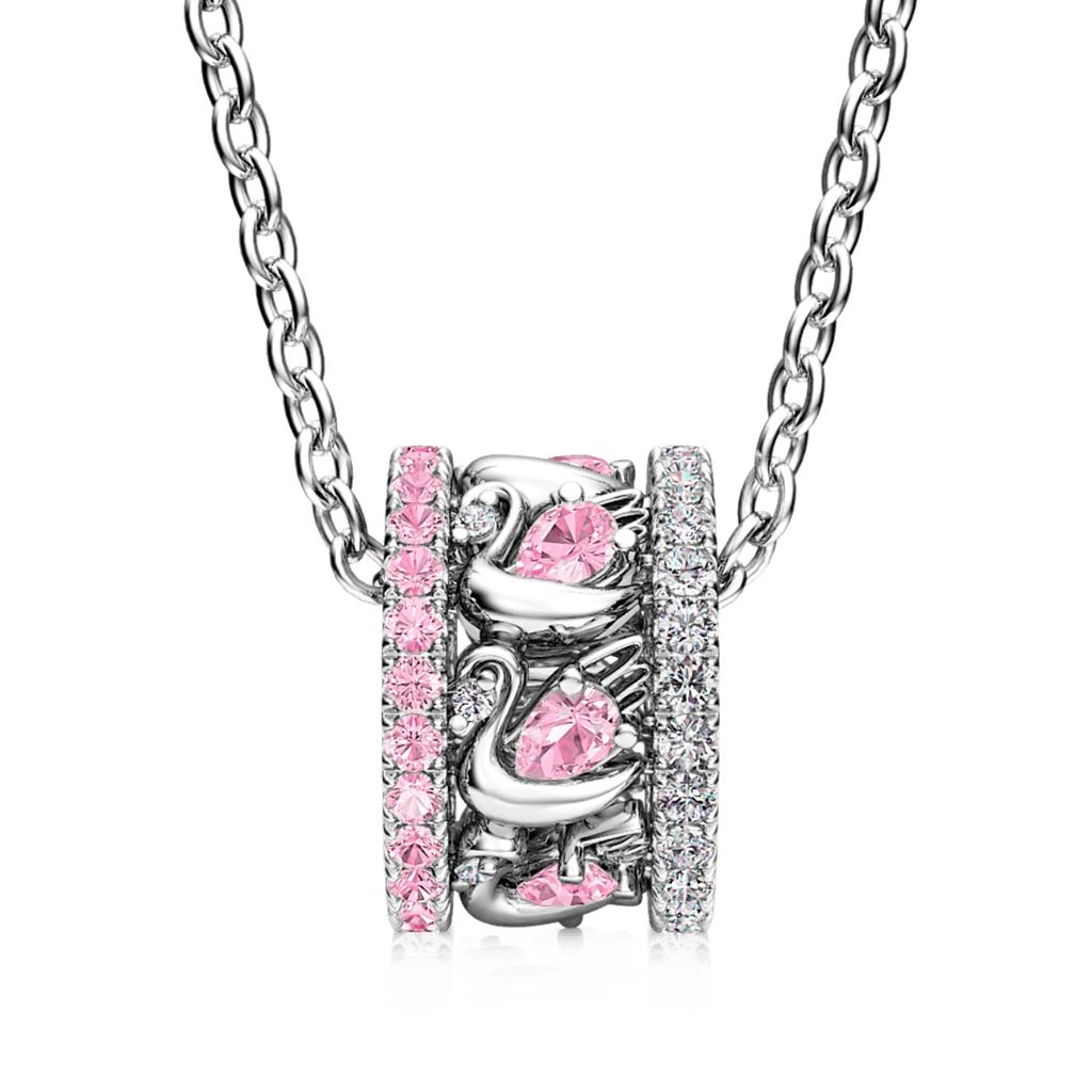 Pink Swan Drum Pendant Necklace image number 1