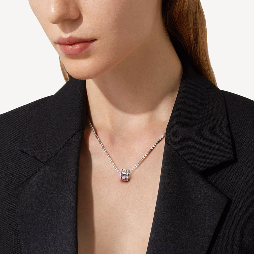 Pink Swan Drum Pendant Necklace image number 3