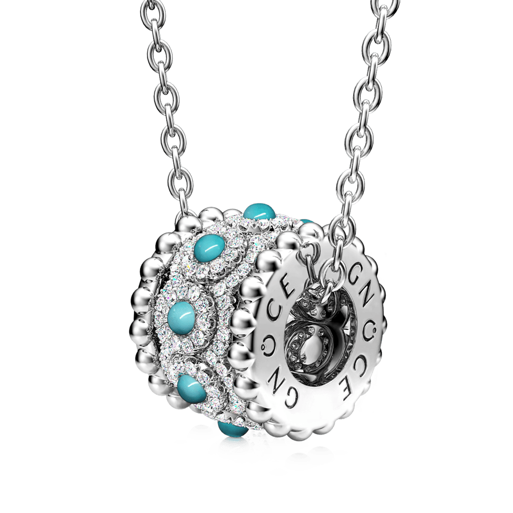Turquoise Halo Drum Pendant Necklace image number 0