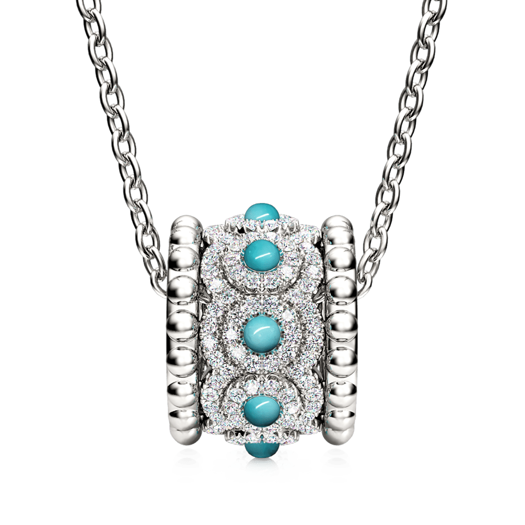 Turquoise Halo Drum Pendant Necklace image number 1