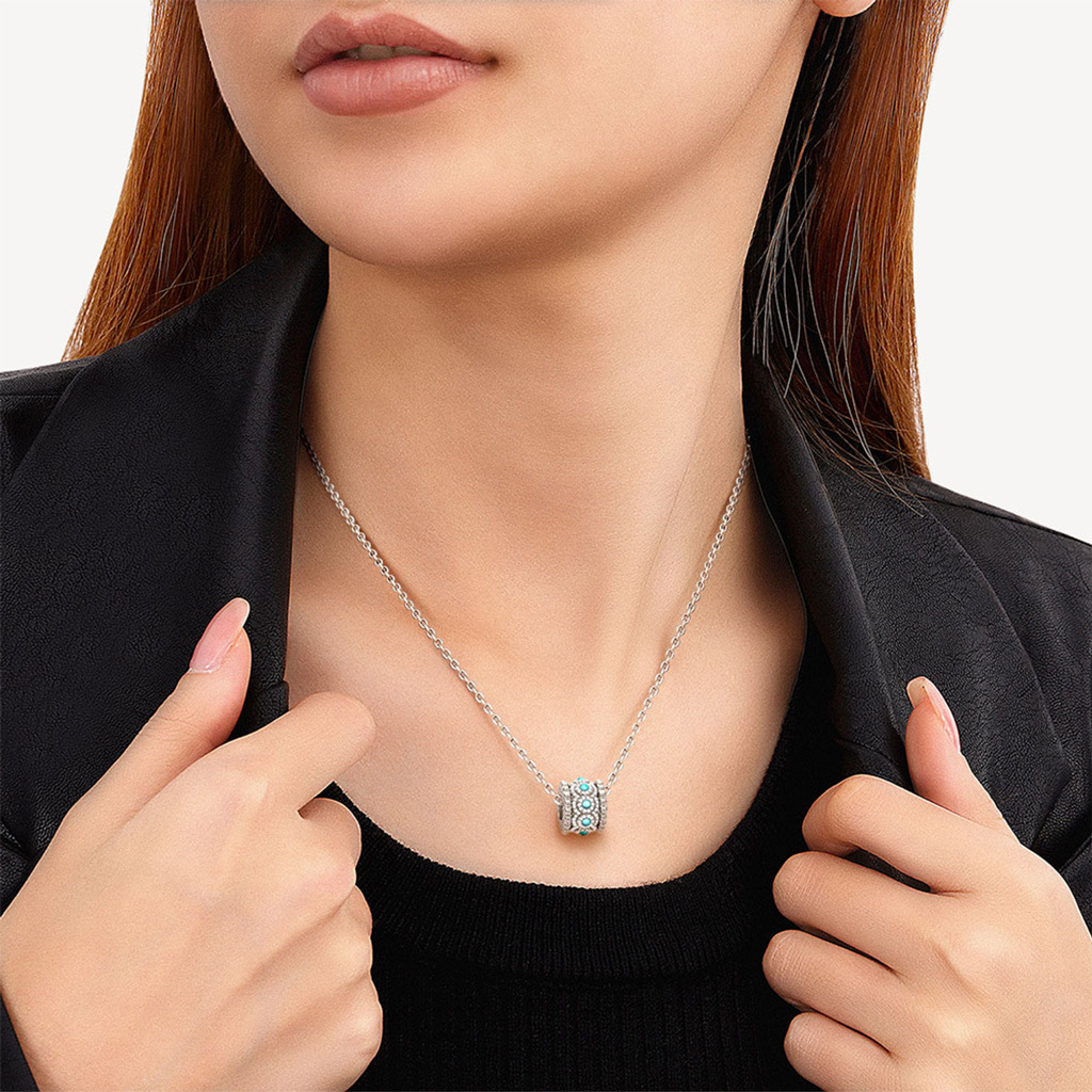 Turquoise Halo Drum Pendant Necklace image number 3