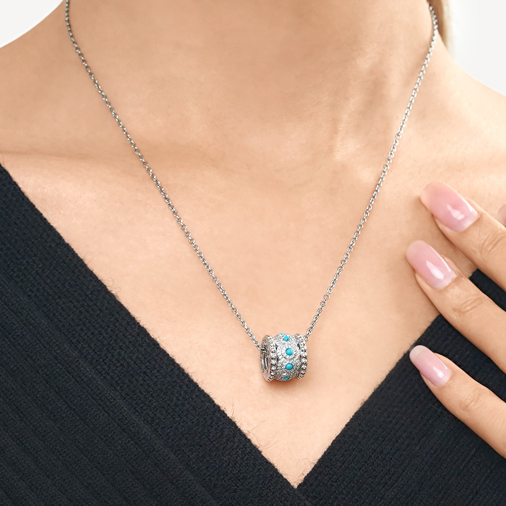 Turquoise Halo Drum Pendant Necklace image number 4