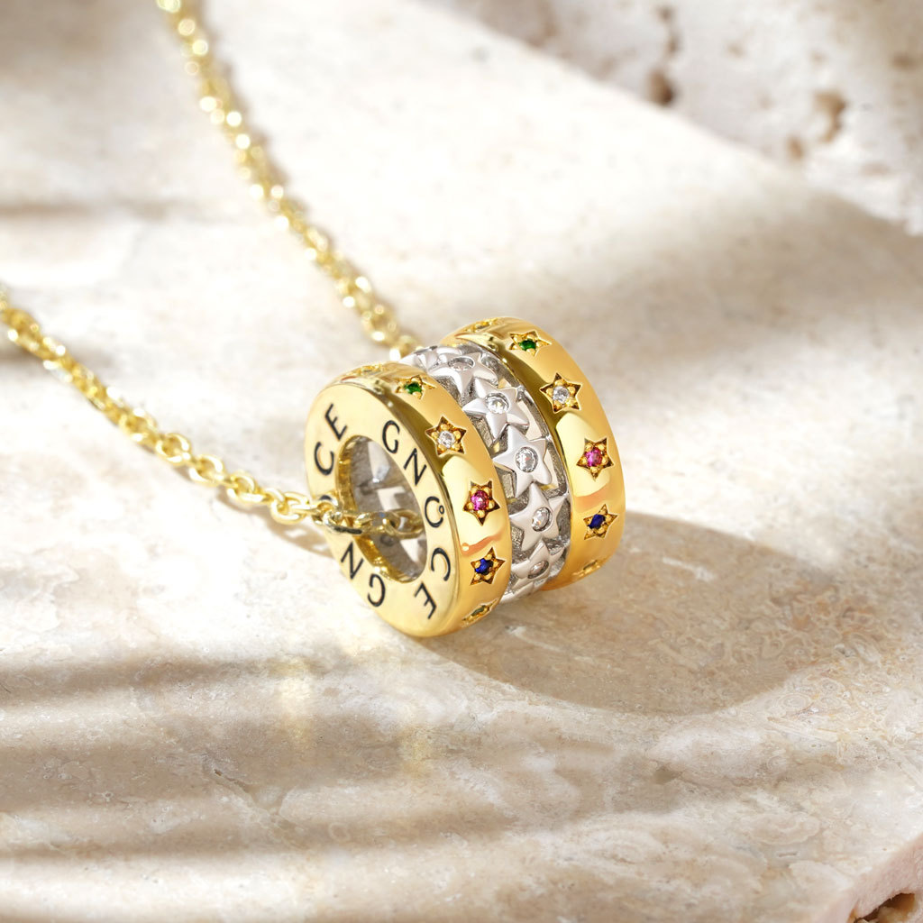 Two-tone Twinkle Stars Drum Necklace image number 2