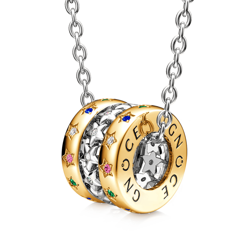 Two-tone Twinkle Stars Drum Necklace image number 0