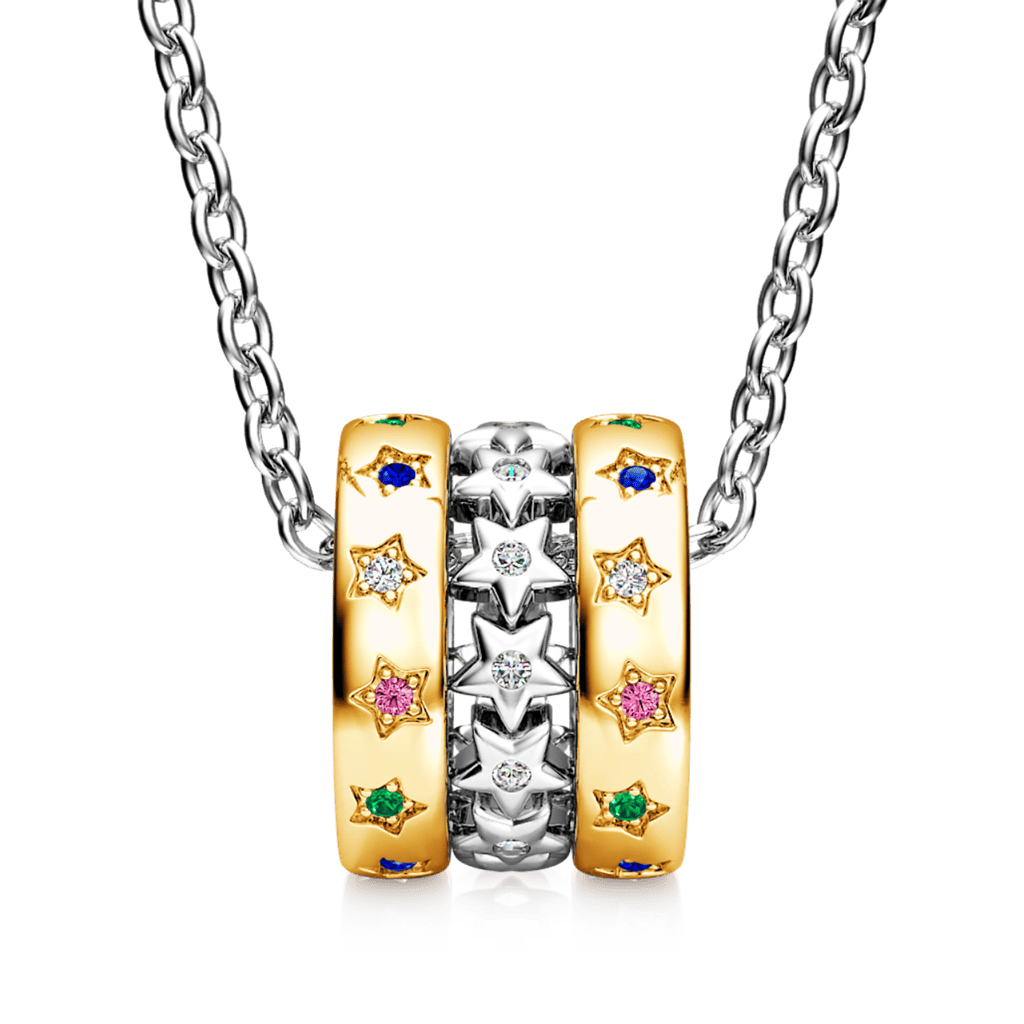 Two-tone Twinkle Stars Drum Necklace image number 1