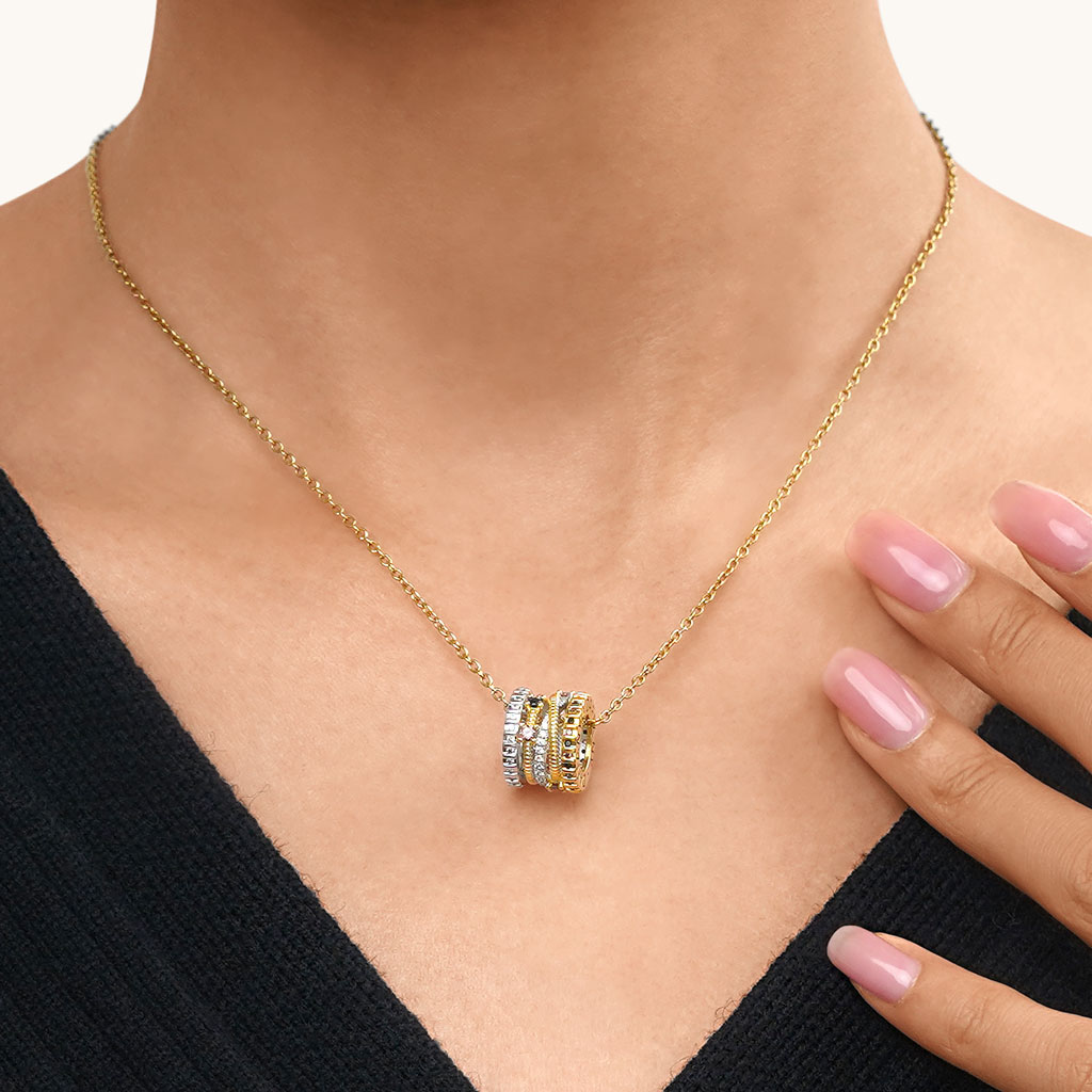 Two-tone Fashion Crossover Drum Necklace image number 3