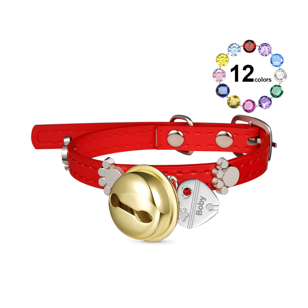 Heart Pet Tag Bell & Flame Red Collar image number 0
