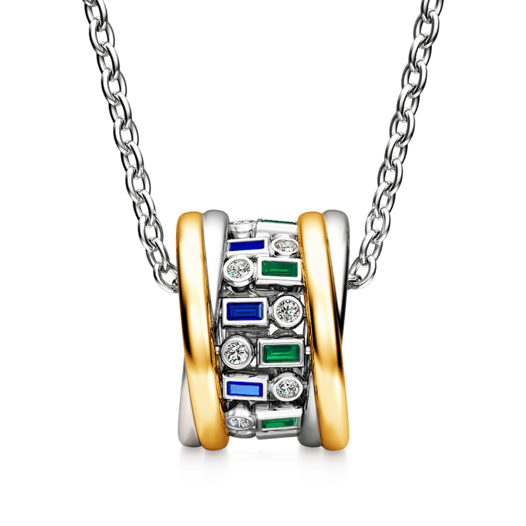 Alternating Blue & Green Emerald Cut Drum Necklace image number 1