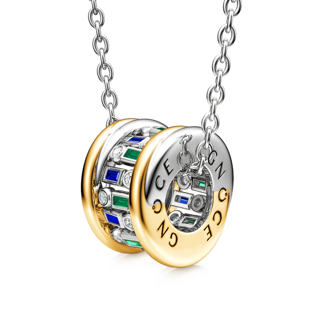 Alternating Blue & Green Emerald Cut Drum Necklace image number 0