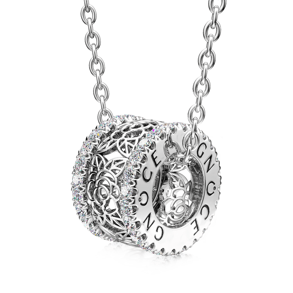 Rose Flower Drum Pendant Necklace image number 0