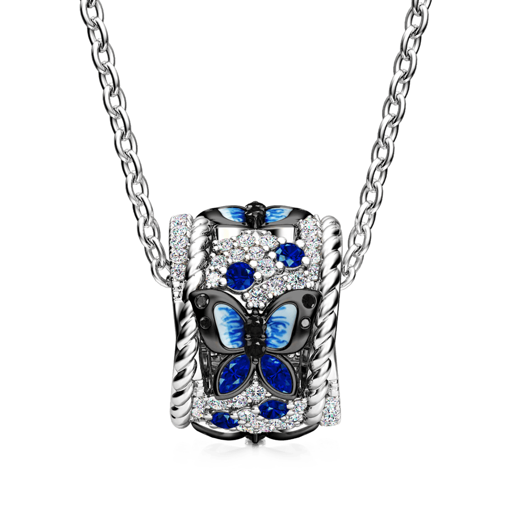 Blue Butterfly Drum Pendant Necklace image number 1