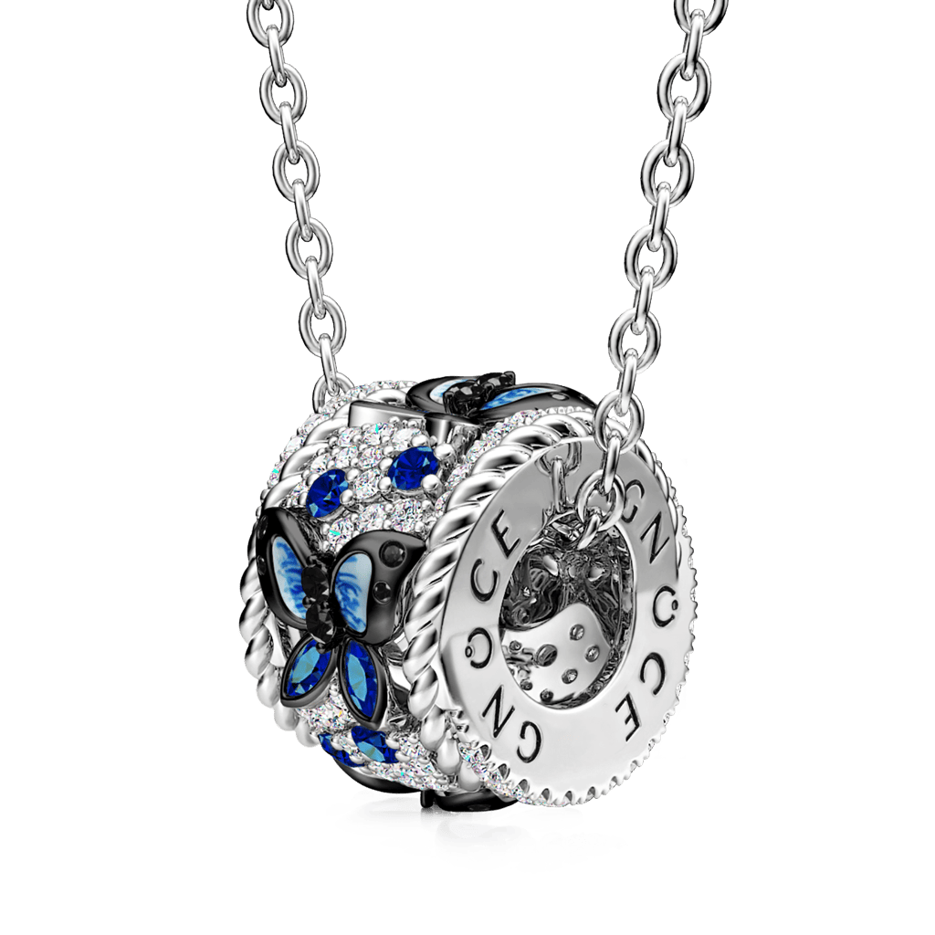 Blue Butterfly Drum Pendant Necklace image number 0