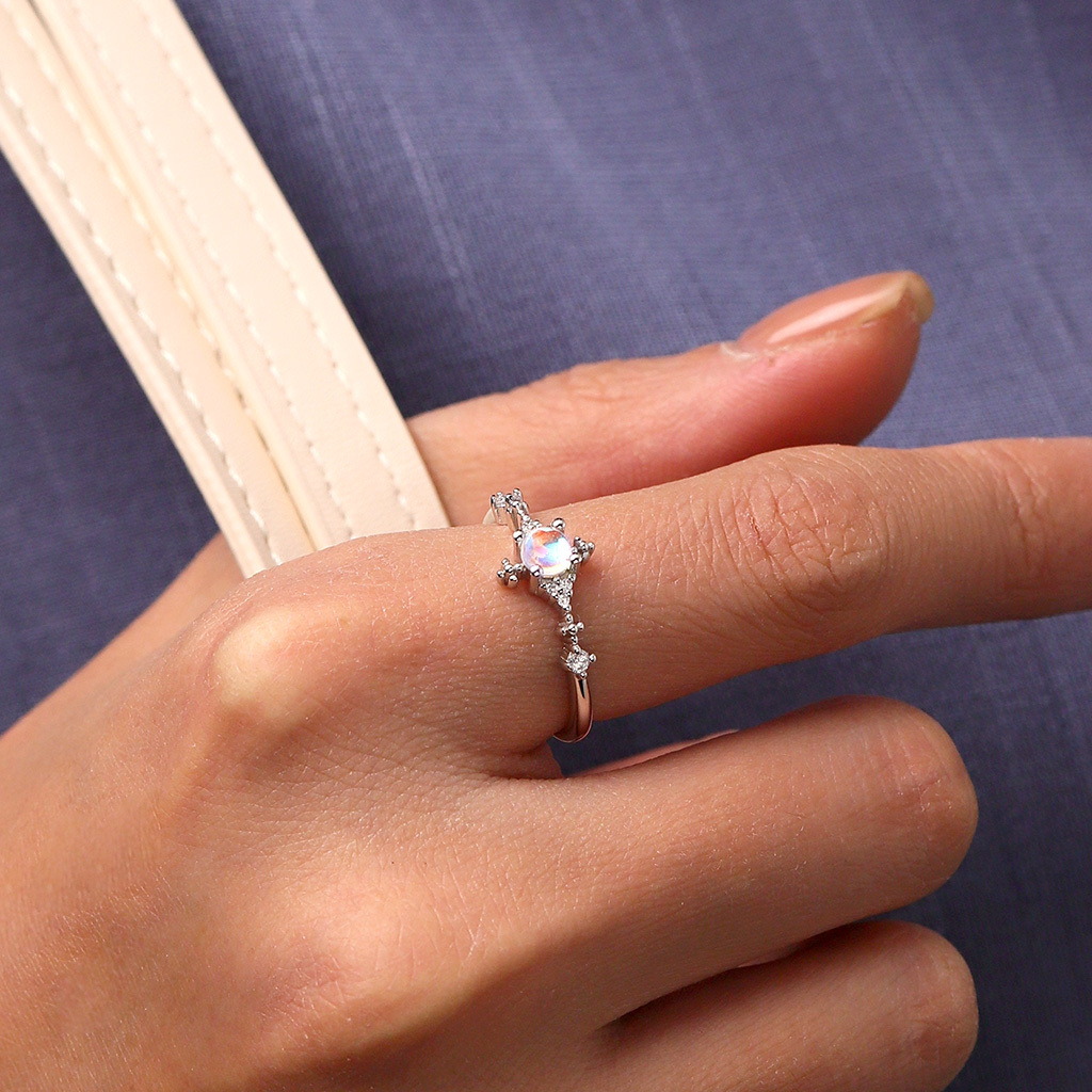Blue Fire Moonstone Promise Ring image number 4