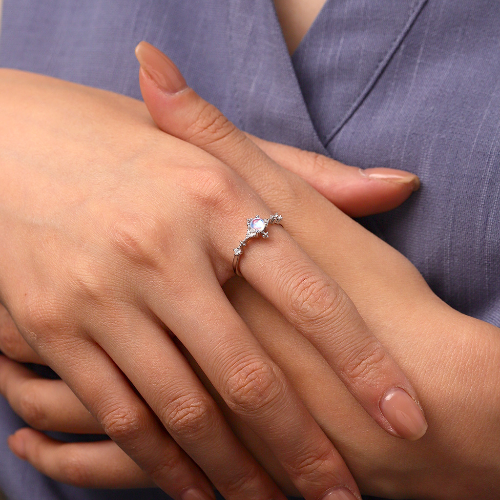 Blue Fire Moonstone Promise Ring image number 3