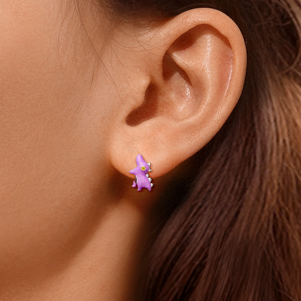 Purple Tyrannosaurus Dinosaur Stud Earrings image number 5