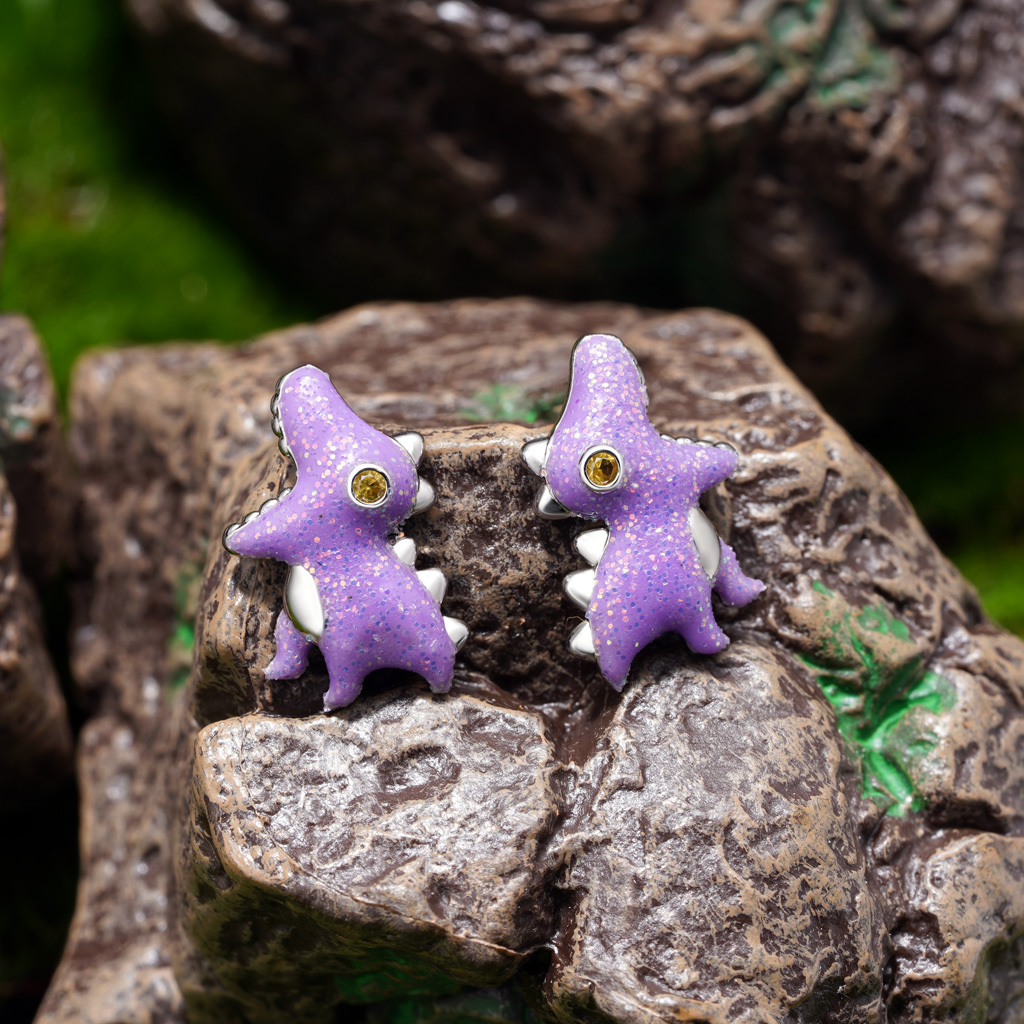 Purple Tyrannosaurus Dinosaur Stud Earrings image number 3