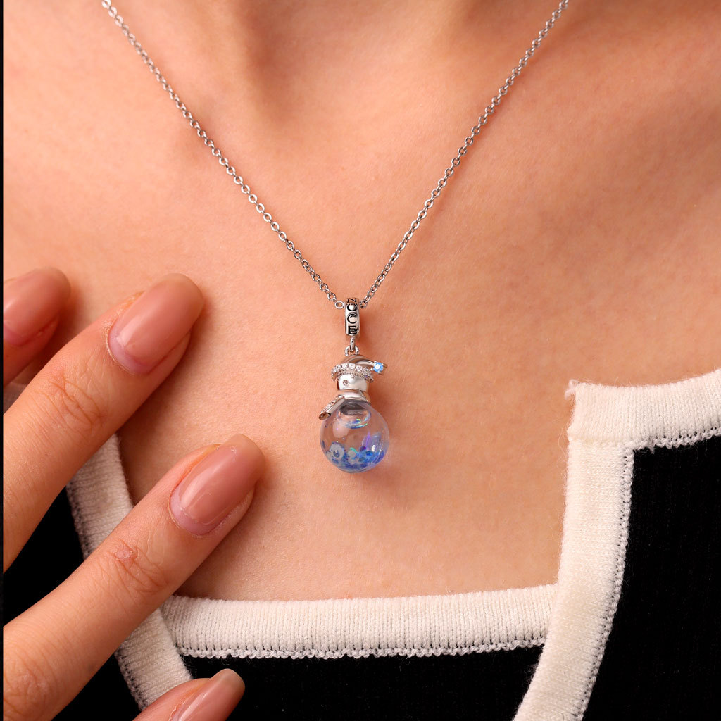 Blue Glitter Quicksand Snowman Pendant image number 6