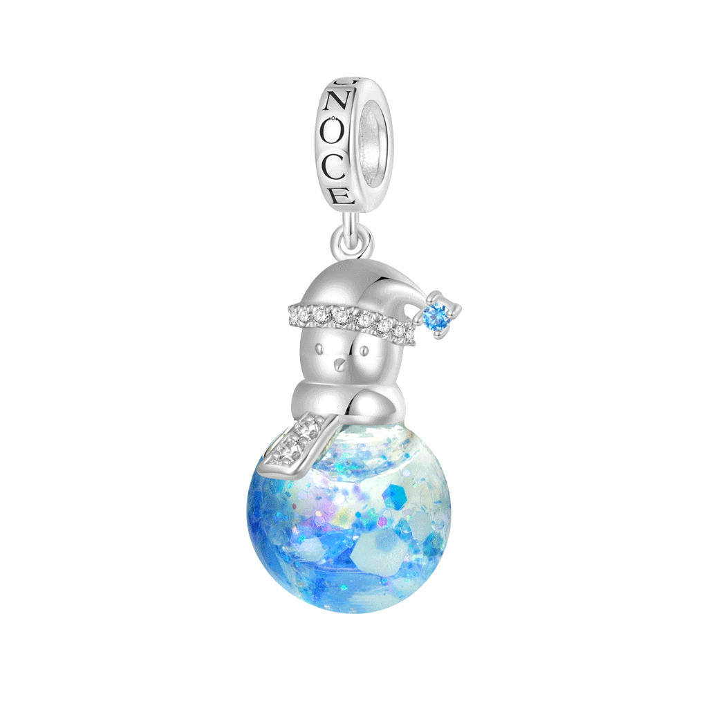 Blue Glitter Quicksand Snowman Pendant image number 0