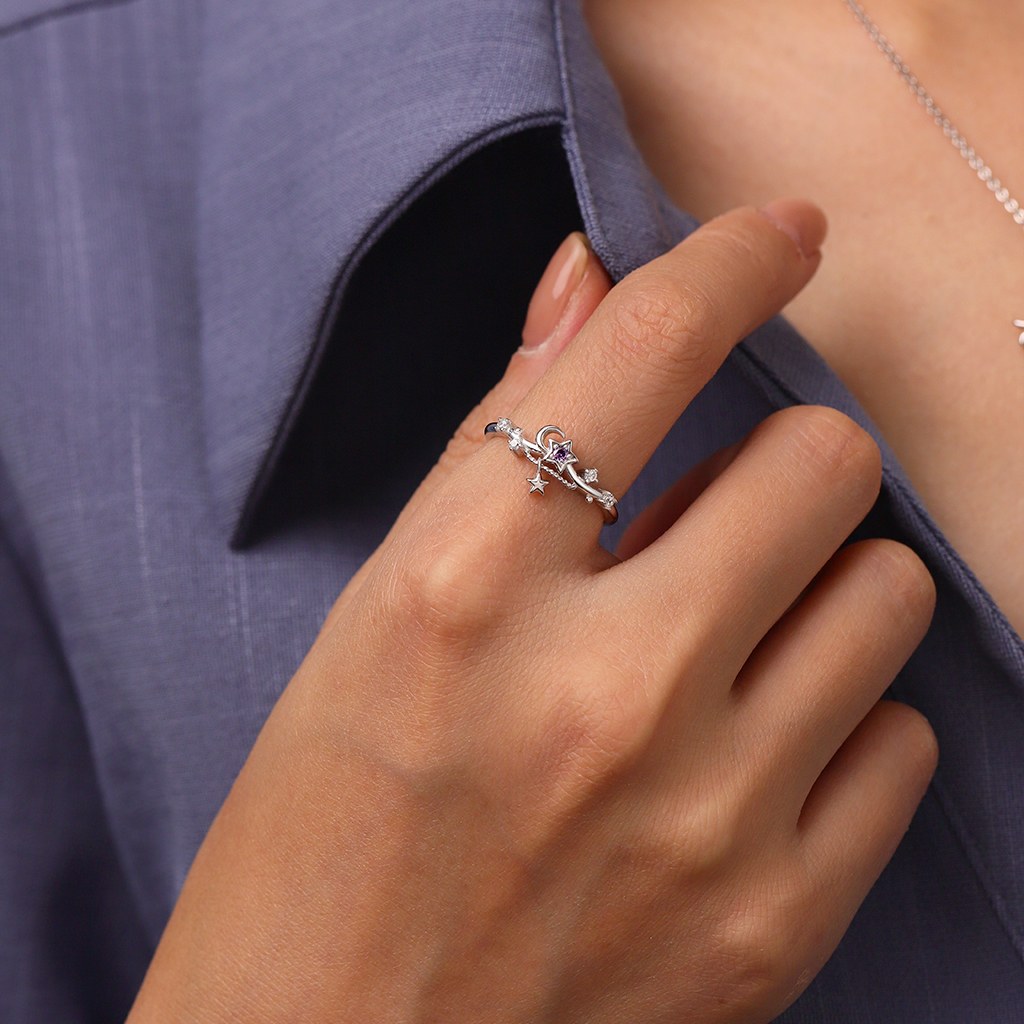Starry Blue Sparkling Moon Ring image number 3
