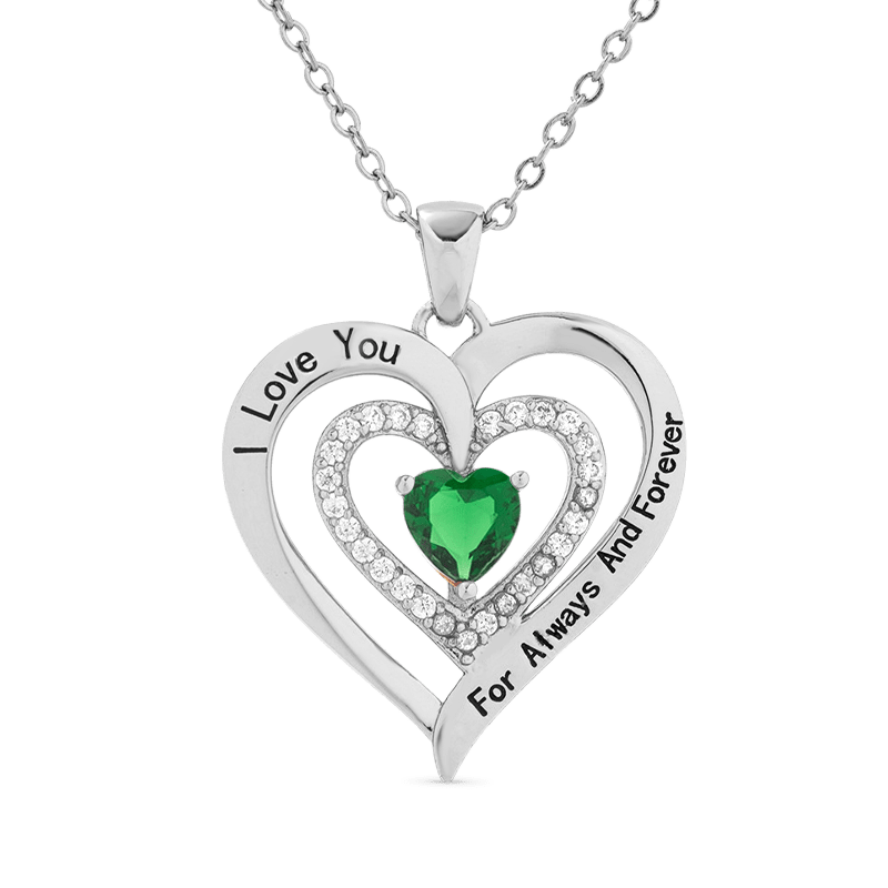 "I Love You" Heart Birthstone Necklace image number 1