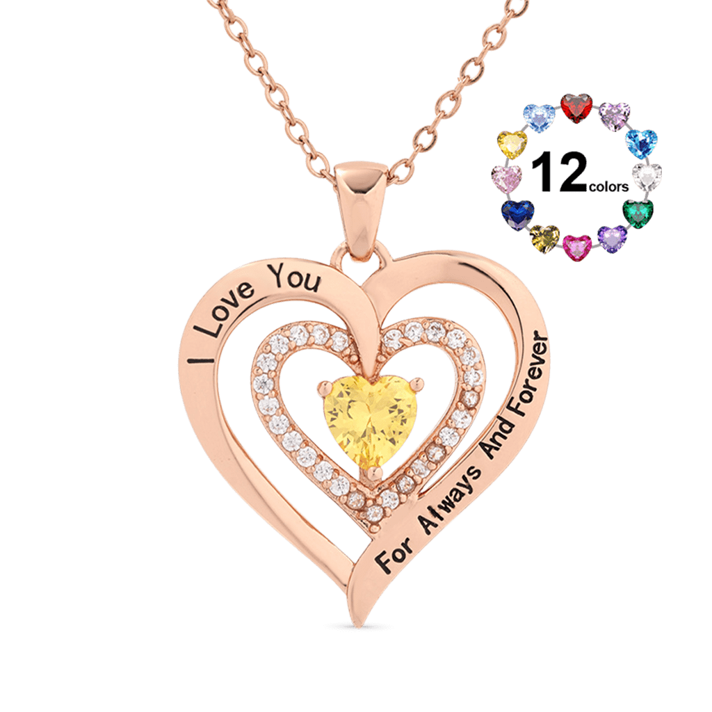 "I Love You" Heart Birthstone Necklace image number 0