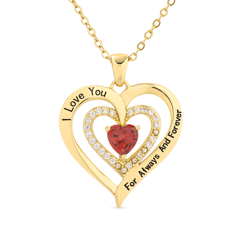 "I Love You" Heart Birthstone Necklace image number 2