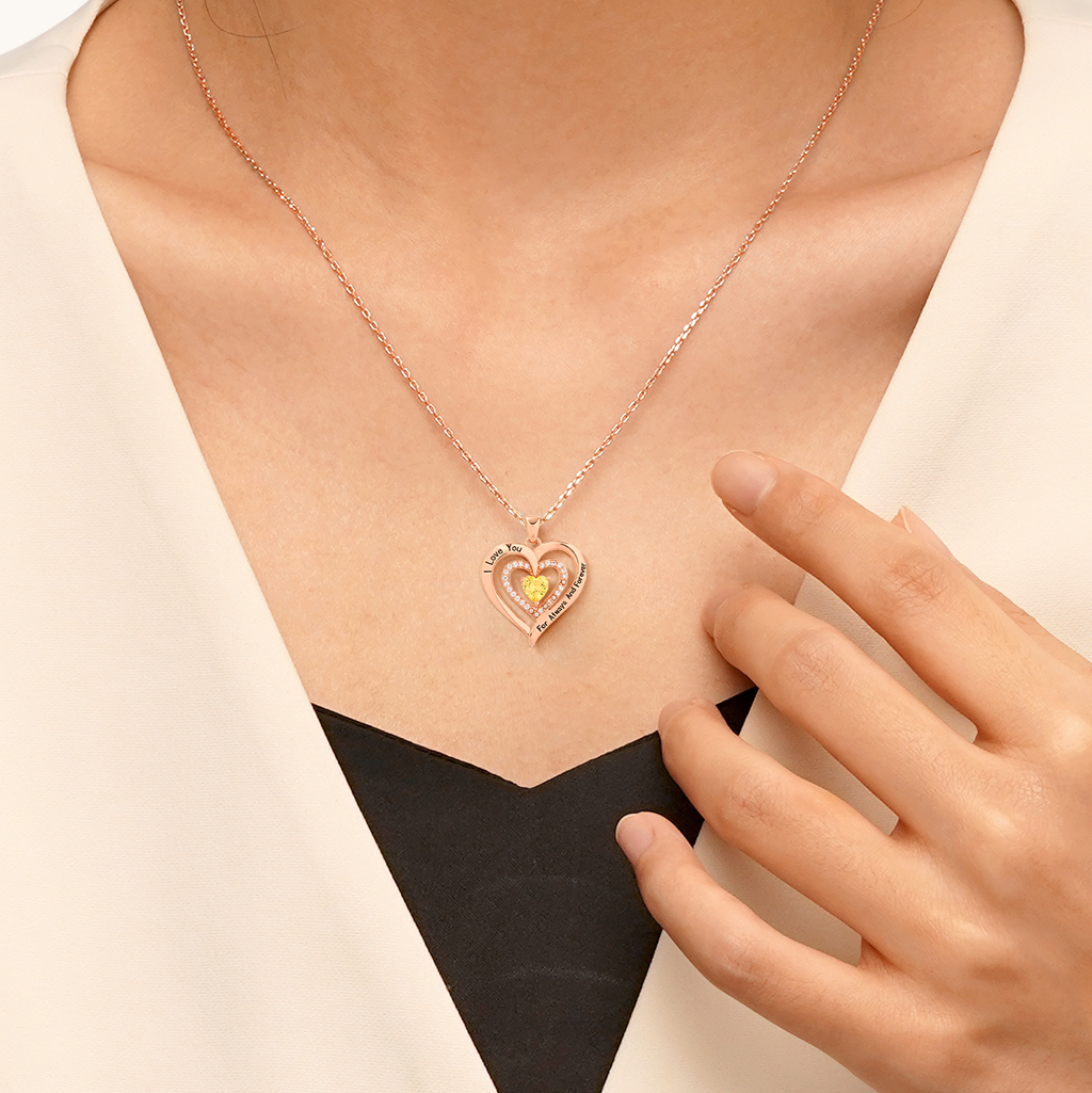 "I Love You" Heart Birthstone Necklace image number 5