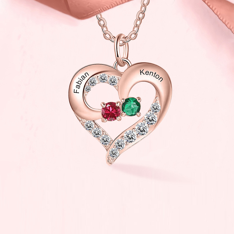 Diamonds Heart Necklace with Birthstones image number 5