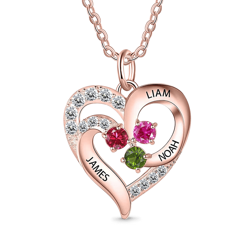 Diamonds Heart Necklace with Birthstones image number 2