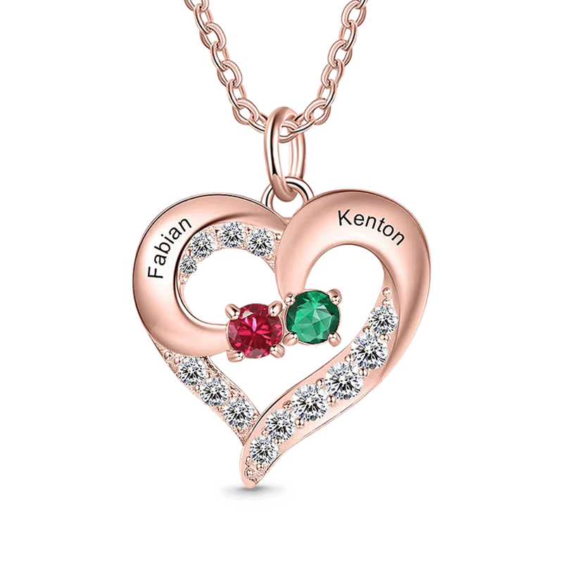 Diamonds Heart Necklace with Birthstones image number 1
