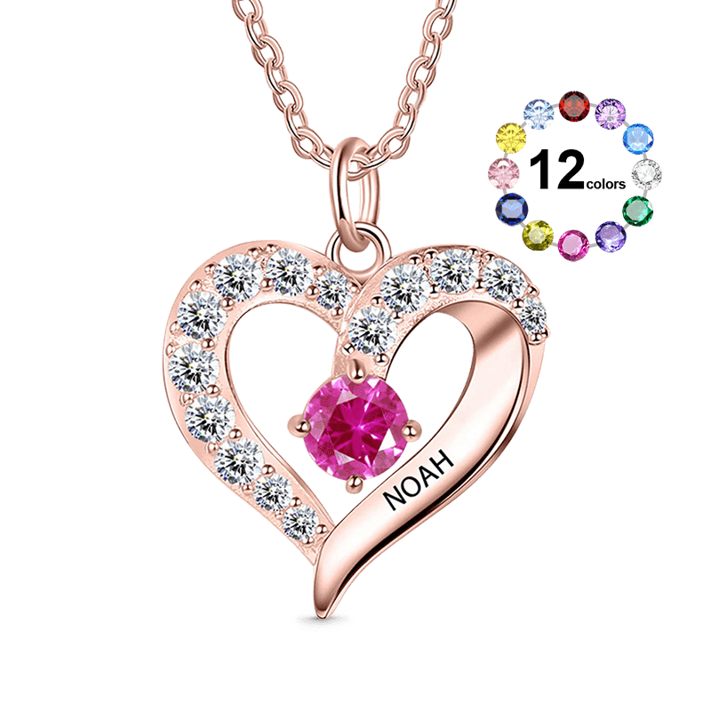 Diamonds Heart Necklace with Birthstones image number 0