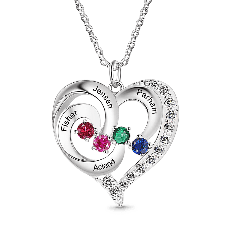 Diamonds Heart Necklace with Birthstones image number 3