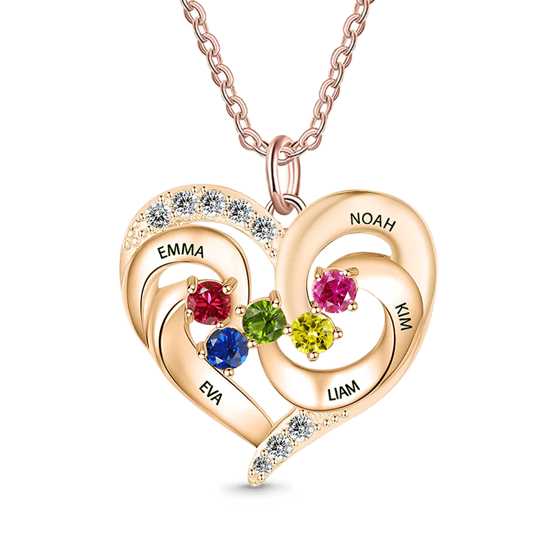 Diamonds Heart Necklace with Birthstones image number 4