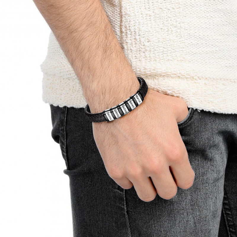 Mens Braided Leather Bracelet image number 6