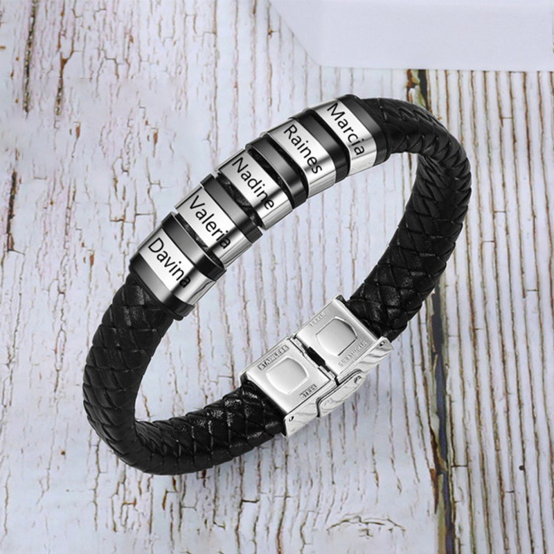 Mens Braided Leather Bracelet image number 4