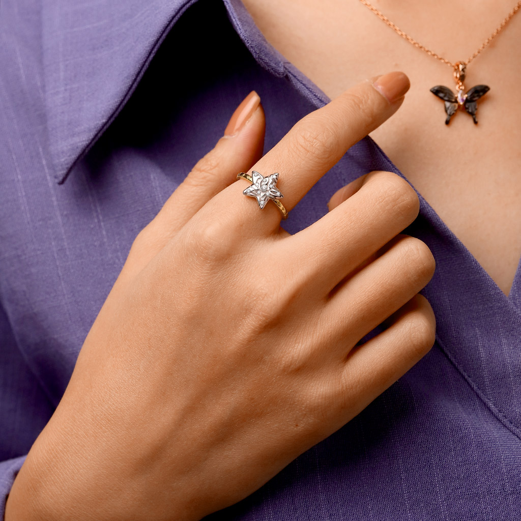 Micro-inlay Rhinestone Pentagram Ring image number 3