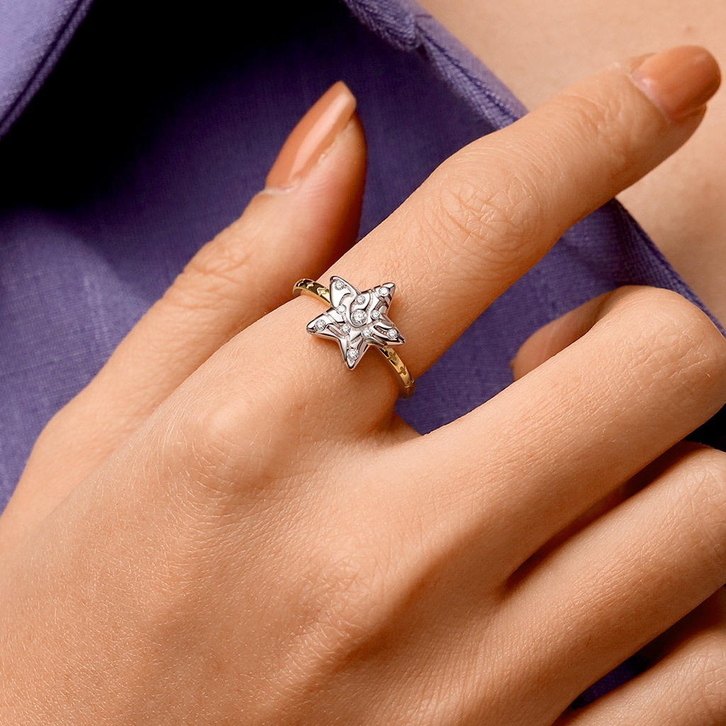 Micro-inlay Rhinestone Pentagram Ring image number 4