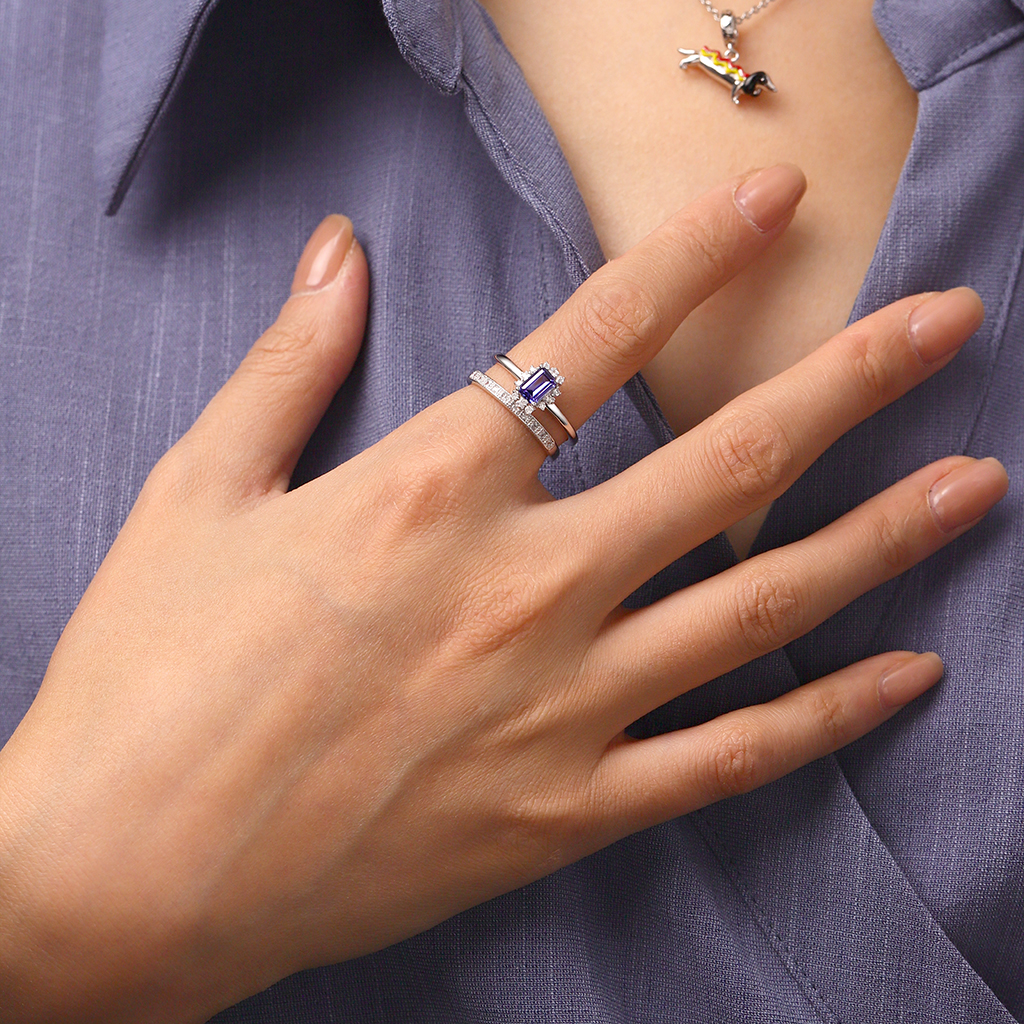 Tanzanite Blue Square Rings image number 4