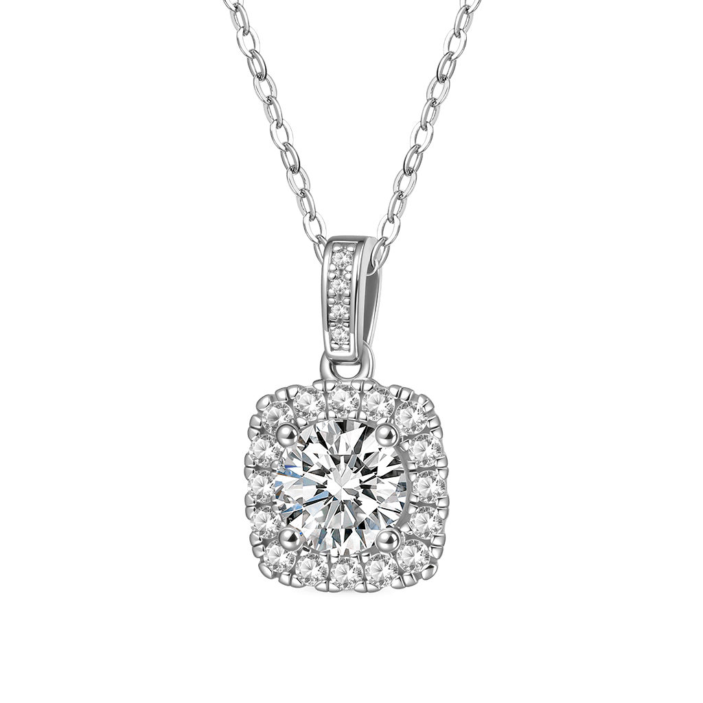 Cushion Halo VVS Moissanite Necklace image number 0