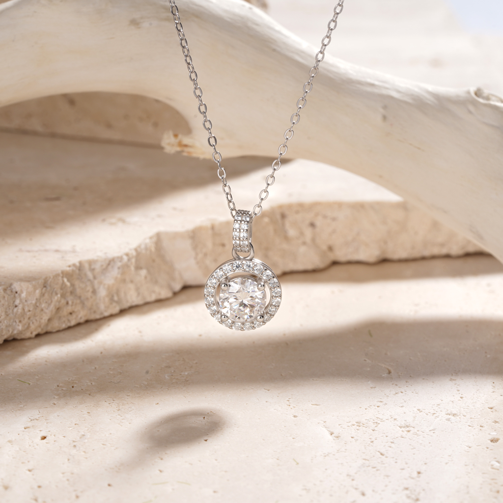 Round Cut Rubover VVS Moissanite Necklace image number 3