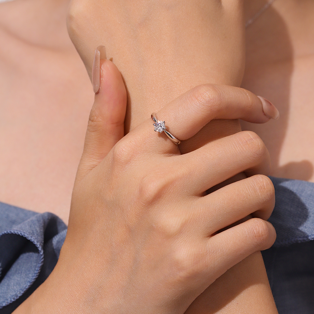 Classic 1Ct Round Halo VVS Moissanite Ring image number 3