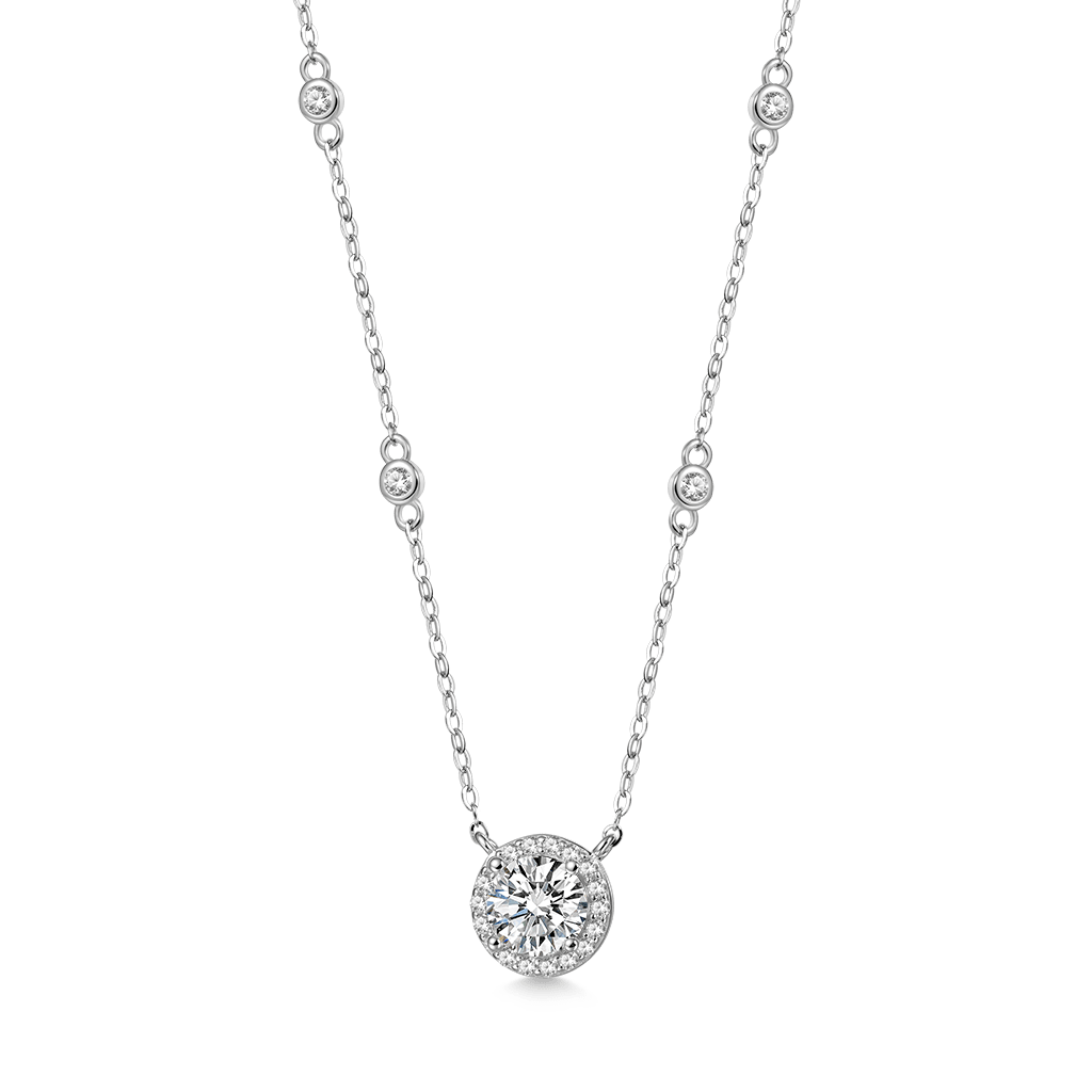 Round Moissanite Frame Station Necklace image number 0