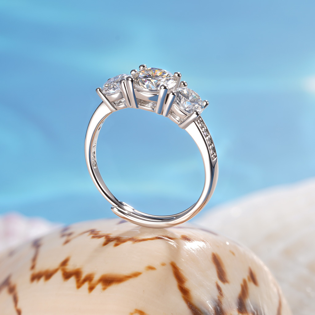 0.7 Ct VVS Moissanite Three-Stone Ring image number 3