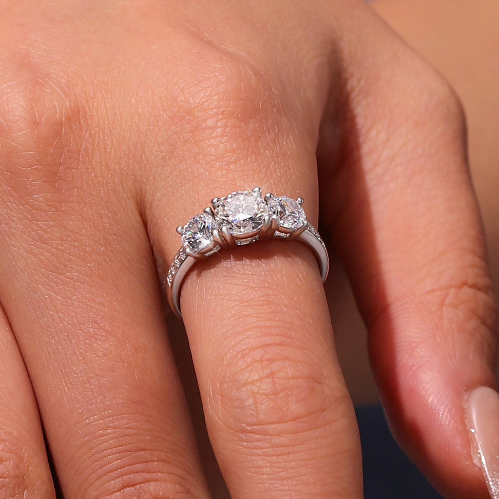 0.7 Ct VVS Moissanite Three-Stone Ring image number 5