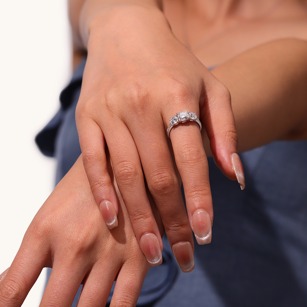0.7 Ct VVS Moissanite Three-Stone Ring image number 4