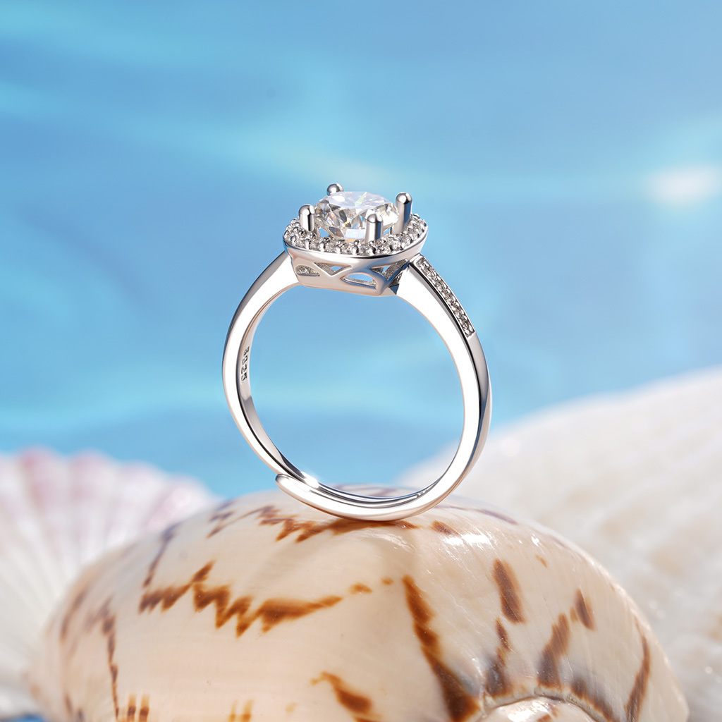 Classic Halo VVS Moissanite Engagement Ring image number 2
