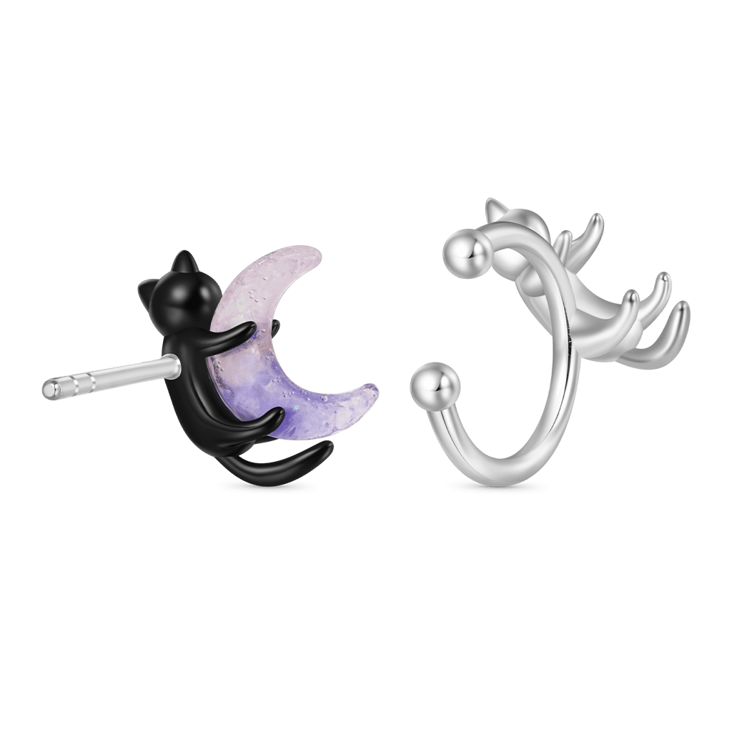 Black & White Cat Asymmetrical Ear Clips image number 1