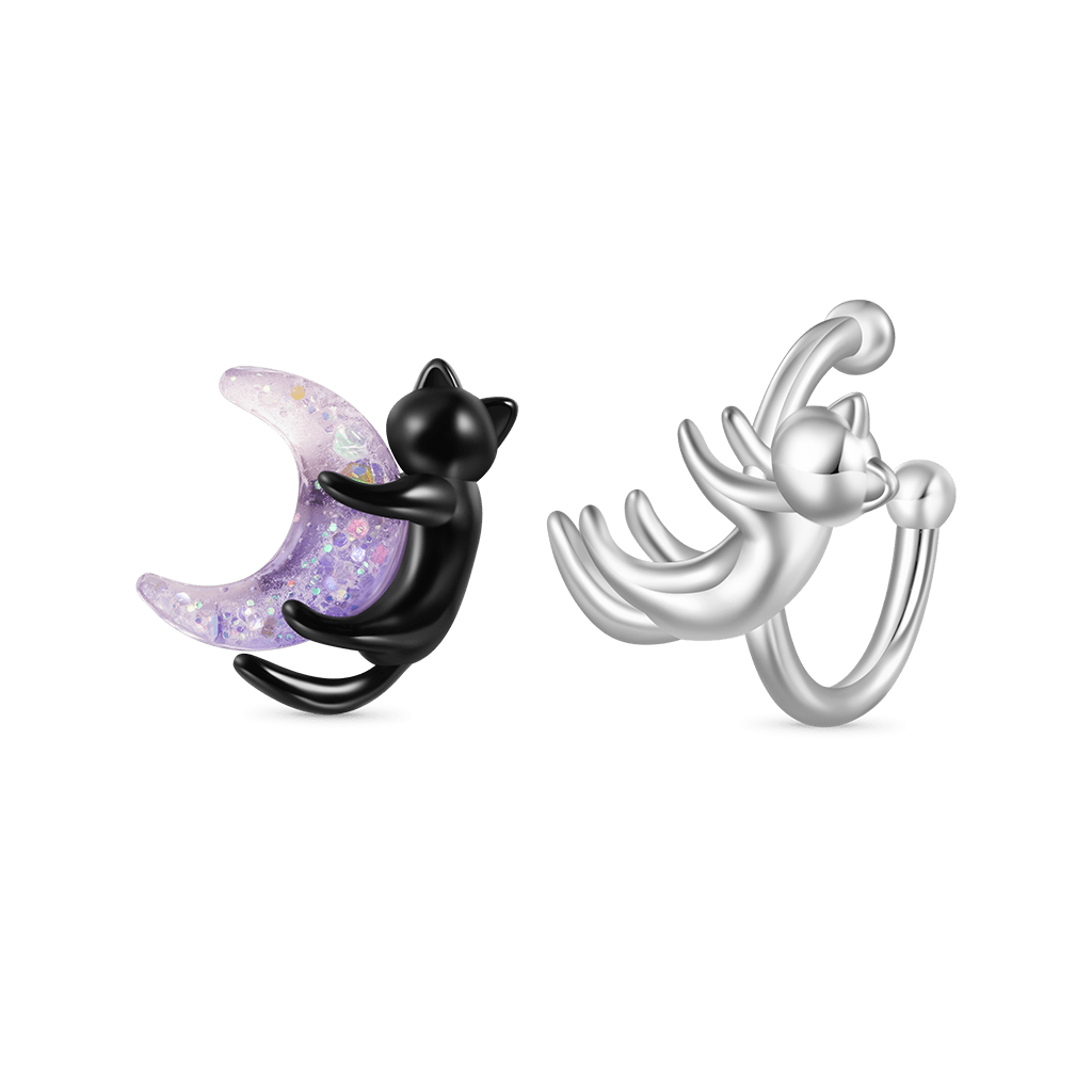 Black & White Cat Asymmetrical Ear Clips image number 2