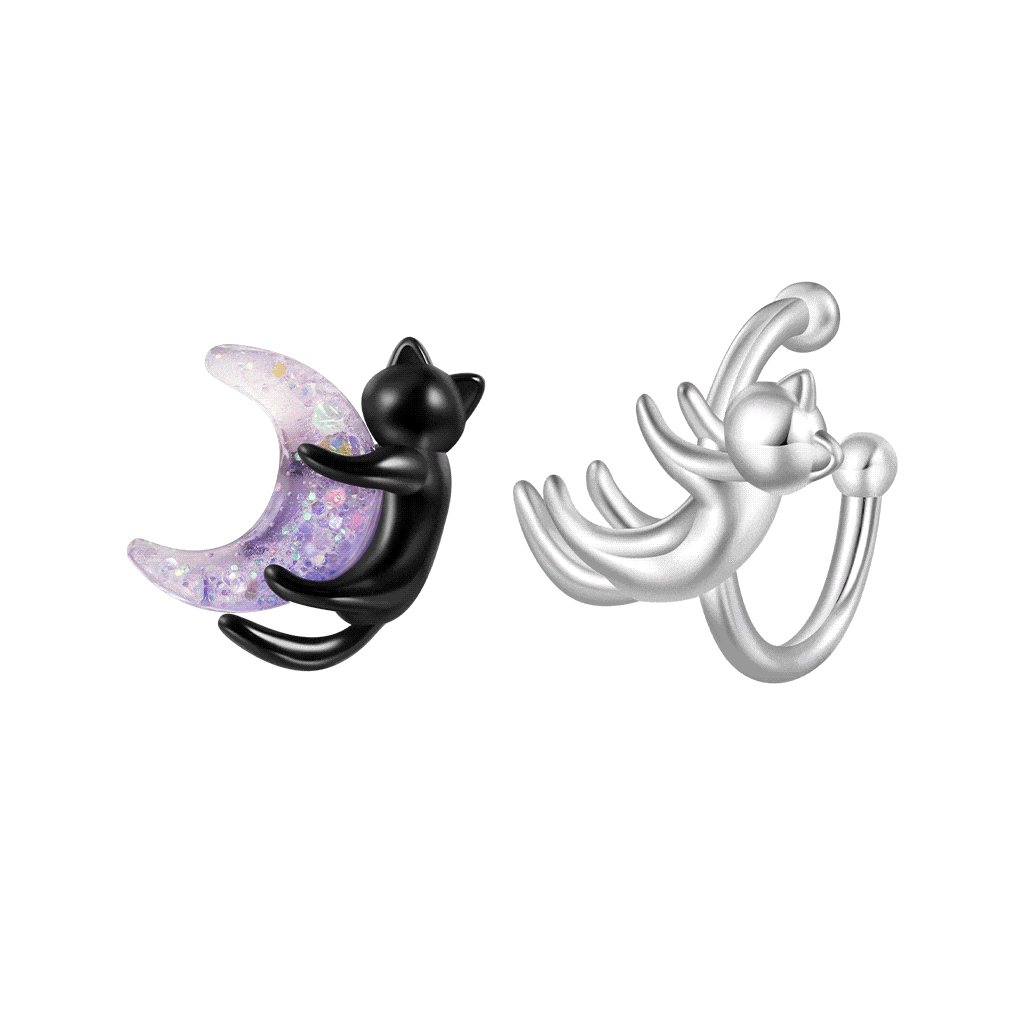 Black & White Cat Asymmetrical Ear Clips image number 0